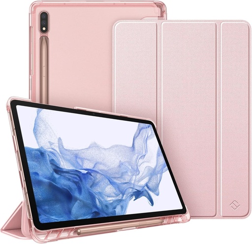 Husa Fintie pentru Samsung Galaxy Tab S8 11 inch 2022 / Tab S7 11 inch 2020 - Husa de protectie Silm cu husa transparenta din spate Functie Auto Sleep/Wake, Rose Gold