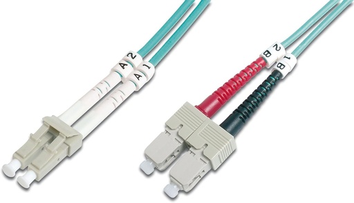 DIGITUS DK-2532-02/3, Cable De Fibra Optica OM3, 2 m, LC a SC, Duplex, 1/10/40/100 Gbit/s, Cable LAN De Fibra Optica Multimodo MM, Tipo De Fibra: 50/125 µ, Turquesa (Aqua)
