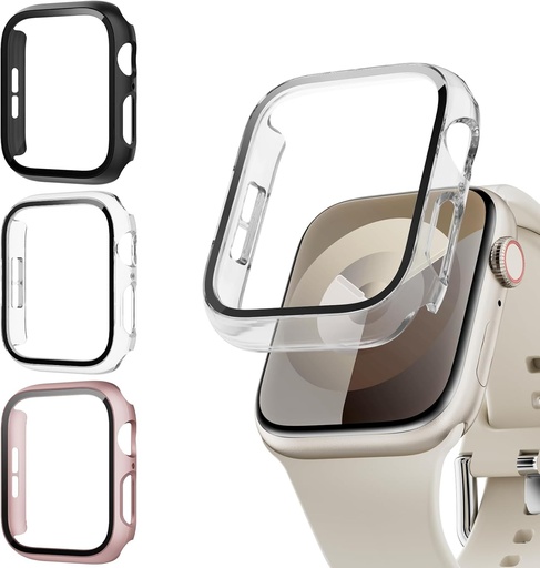 Lovmunia Pachet de 3 husa de protectie cu protectie de ecran compatibila cu Apple Watch SE/6/5/4 40 mm, husa dura, ultra-subtire, incorporata, rezistenta la zgarieturi, din sticla securizata, pentru iWatch 40 mm
