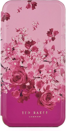 Husa Ted Baker pentru iPhone 15 Plus cu oglinda florala, roz/aurie