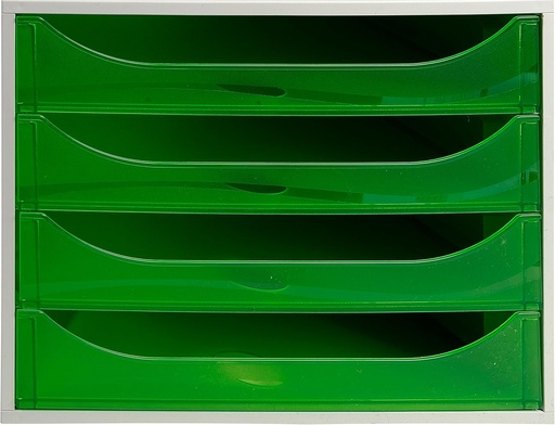 Exacompta 228697D Cutie de clasare Linicolor cu 4 sertare pentru documente A4+. Ecobox de mare capacitate pentru mai mult spațiu pe birou. Cutie mare Gri|Verde măr