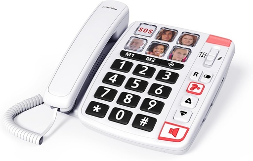 Telefon cu fir Swissvoice Xtra 1110 cu taste foarte mari, șase taste foto de apelare directă, tonuri de apel puternice, compatibil cu aparate auditive