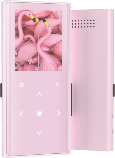 Player MP3 de 128 GB Bluetooth 5.2, Player de muzica HiFi COCONISE cu difuzor, taste tactile, cu radio FM, inregistrare vocala, functie de carte electronica, cadou perfect de Valentine - roz
