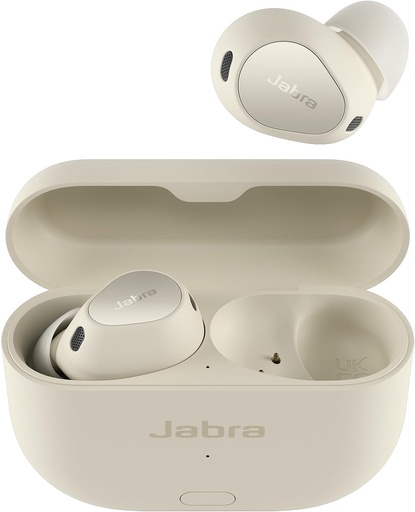 Căști Bluetooth fără fir Jabra Elite 10 Gen 2, sunet 3D îmbunătățit, carcasă inteligentă LE Audio, design semi-deschis, ANC avansat, 6 microfoane integrate și până la 36 de ore de viață a bateriei - alb moale