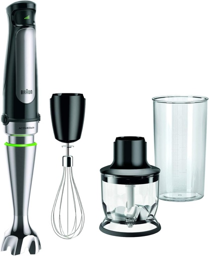 Braun MultiQuick 7 MQ 7025X – blender de mână 3 în 1 cu tocător și tel de 350 ml, reglare continuă a vitezei, 1000 W, negru