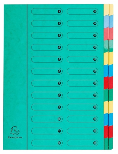 Exacompta - Ref. 5124E - Cutie cu 4 sortatoare HARMONIKA - fara benzi elastice si ferestre imprimate - capac lucios de carton - cotor extensibil - 24 compartimente - pentru A4 - dimensiune 24,5 x 32cm - verde