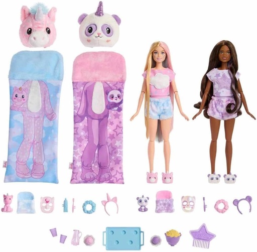 Set de lux Barbie Cutie Reveal Pijama Party - Peste 35 de surprize, inclusiv 2 păpuși, 2 animale de companie, schimbare de culoare și accesorii pentru distracție fără sfârșit de la 3 ani în sus, HRY15