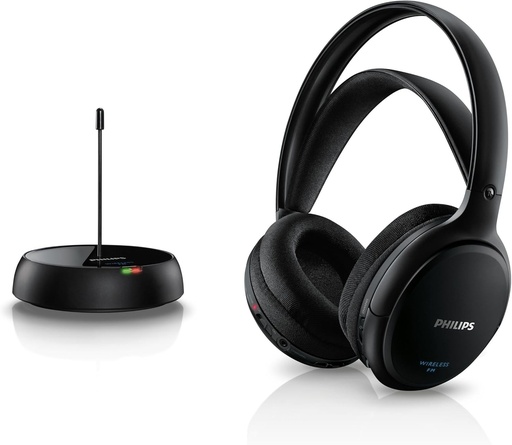 Philips SHC5200/10 Casti supraear fara fir HiFi (drivere pentru difuzoare de 32 mm, transmisie FM fara fir, banda pentru cap cu reglare automata, design usor, reincarcabila) 25 ohmi, negru