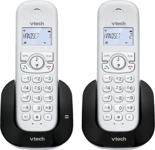 Telefon fara fir VTech CS1551 DECT cu robot telefonic si blocare apeluri, 2 receptoare, interfon, telefoane fixe, alb, ID apelant/apel in asteptare, reapelare, maini libere, afisaj si tastatura iluminate
