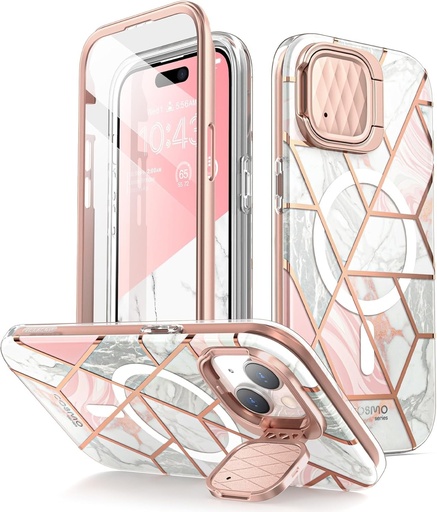 Husa i-Blason Cosmo Mag pentru iPhone 15/Husa iPhone 14/13 [6,1 inchi] cu suport pentru capac pentru camera, [compatibila MagSafe] Husa de protectie subtire, eleganta pentru intregul corp cu protector de ecran incorporat
