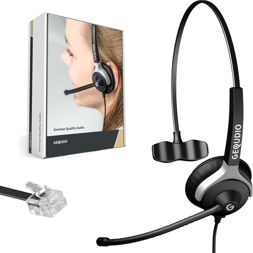 Casti GEQUDIO compatibile cu telefoanele din seria Unify OpenStage 30 40 60 80 si OpenScape - inclusiv cablu RJ - casti si microfon cu pernite de schimb pentru urechi - deosebit de usoare 60g (o ureche)