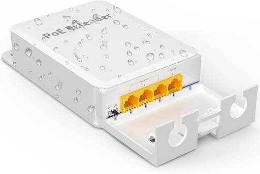 YuanLey Extender Gigabit PoE pentru exterior 1 în 3 ieșiri, 802.3af/at 4 porturi Repetor PoE IP66 Impermeabil, Vlan, extinde 100 m putere și transmisie de date, suport de perete Plug and Play