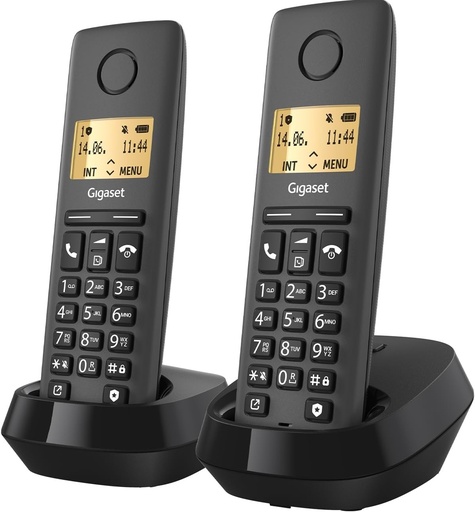 Gigaset PURE 120 Duo - 2 telefoane fara fir cu ECO DECT - display iluminat din spate - compatibil cu aparate auditive - protectie la apeluri, negru antracit