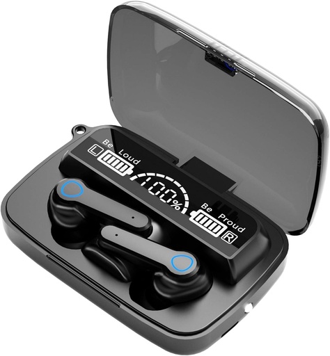 Casti stereo wireless sajawass M19, Hi-Fi 5.3 cu 4 microfoane HD, casti Bluetooth 88 de ore, afisaj LED, impermeabil IP7, gri