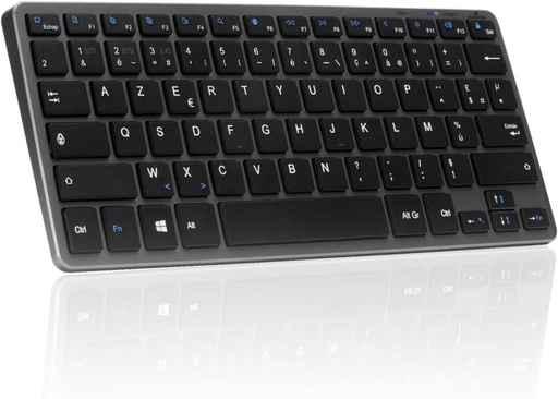 Bluestork - Tastatura Bluetooth fara fir, Mini tastatura franceza Azerty, Tastatura usoara si silentioasa, Tastatura Bluetooth cu autonomie de 90 de ore, USB C reincarcabila, 14 comenzi rapide multimedia - Negru - Nou