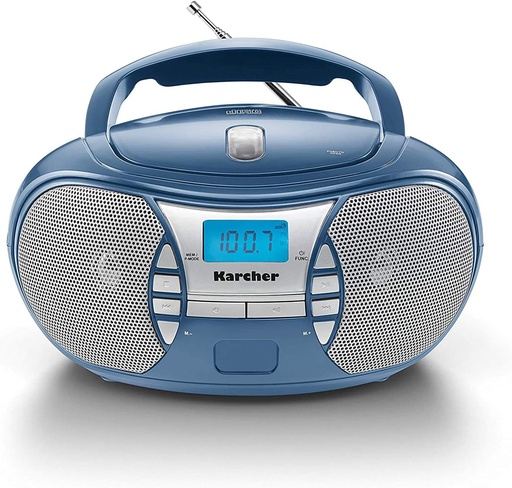 Radio CD portabil Karcher RR 5025-C (CD player, boombox, radio FM, funcționare cu baterie/rețea, AUX-In) albastru