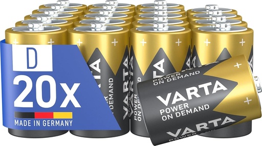 Baterii VARTA D Mono, 20 buc, Power on Demand, Alcaline, pachet de stocare, inteligent, flexibil, puternic, ideal pentru accesorii computer, dispozitive smart home