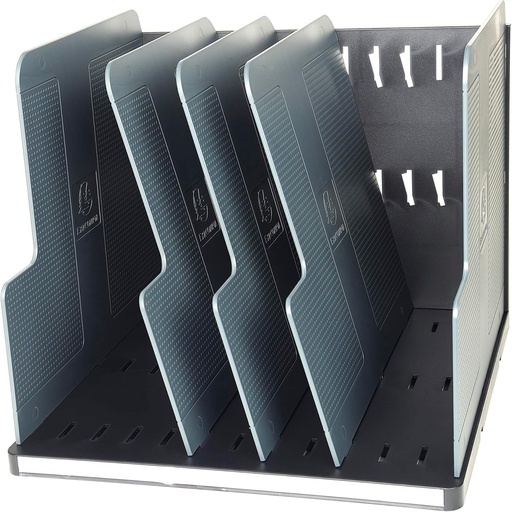 Exacompta 390714D Organizator Modulotop cu 5 separatoare din plastic reciclat pentru documente DIN A4, negru si gri. Pentru foldere, foldere cu inele, foldere de corespondenta si capsatoare, sortare si liste verticale Blue Angel.