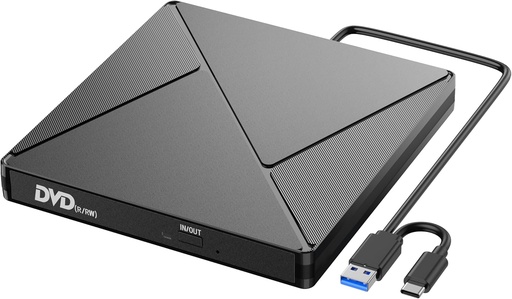Unitate CD/DVD externă pentru computer, USB 3.0 și USB-C Gravator DVD extern Unitate optică portabilă CD/DVD -/+RW, player DVD subțire Transmisie rapidă Cablu USB încorporat pentru Windows/MacOS/Laptop/Birou