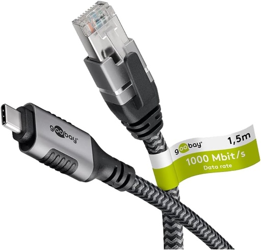 Cablu Goobay 2m LAN la USB Transfer de date de 1 Gbit - Cablul USB C 3.1 la RJ45 Ethernet CAT 6 conectează routerul și smartphone-ul - Adaptor cablu LAN pentru laptop și Macbook - Adaptor LAN USB C - 70698