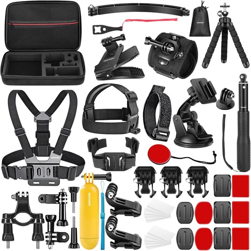 Kit de accesorii pentru camera de acțiune NEEWER 50 în 1 compatibil cu GoPro Hero 12 11 10 9 DJI OSMO 4 3 2 Insta360 X3 X2 GO 3 SJCAM DBPOWER AKASO VicTsing APEMAN WiMiUS QUMOX Lightdow Campark Sony Sports DV etc.