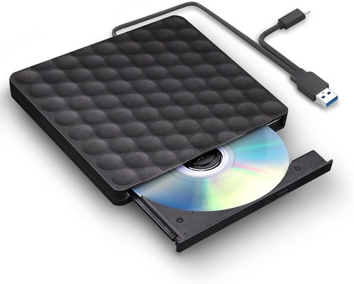FSDJIMBB Unitate CD/DVD externă pentru computer, USB 3.0 tip C Gravător portabil RW/ROM Scriitor Transmisie rapidă subțire Cablu USB încorporat Windows/Mac OS/iMac/Macbook/Laptop/Desktop/PC