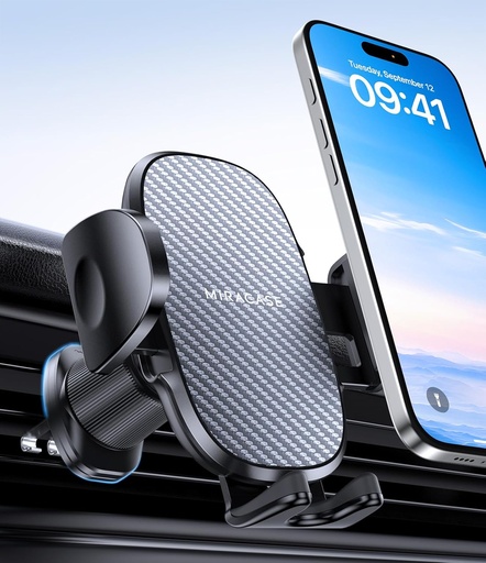 Suport telefon auto Miracase 2025 [cârlig puternic din metal] Suport telefon auto cu ventilație, rotație de 360° și operare cu o singură mână, pentru telefoane de 4,0"-7,0"