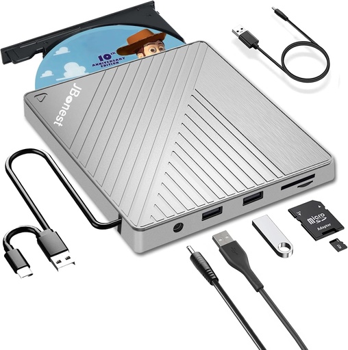 Unitate CD DVD externă USB 3.0 Type-C, extern cu cititor de carduri SD/TF Burner portabil RW, transfer rapid de date pentru laptop, desktop, MacBook, Win11/10/8/7/XP, Linux, Mac OS, Vista