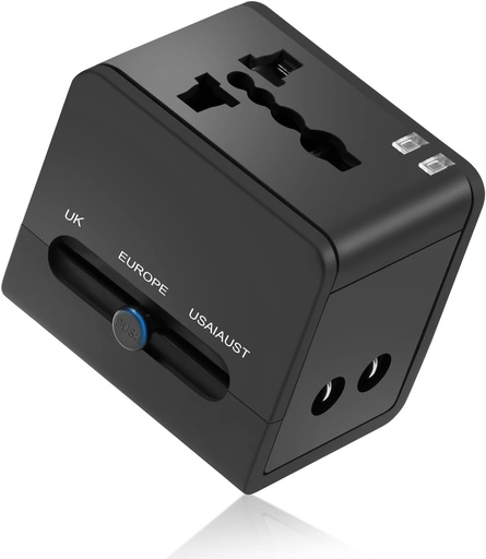 Adaptor de priză universal Hoppac, priză de călătorie internațională 4 în 1, 2 priză de călătorie universală USB 2.1A/5V 1500W, adaptor de priză potrivit pentru SUA/Marea Britanie/UE/AUS și mai mult de 150 de țări