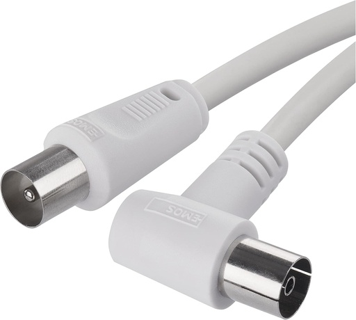 Cablu antena EMOS, cablu coaxial, cablu de televiziune 5 m, cablu coaxial pentru televiziune digitala, TV, receptor, satelit, cu ecran dublu, mufa coaxiala dreapta la mufa coaxiala inclinata (90°)