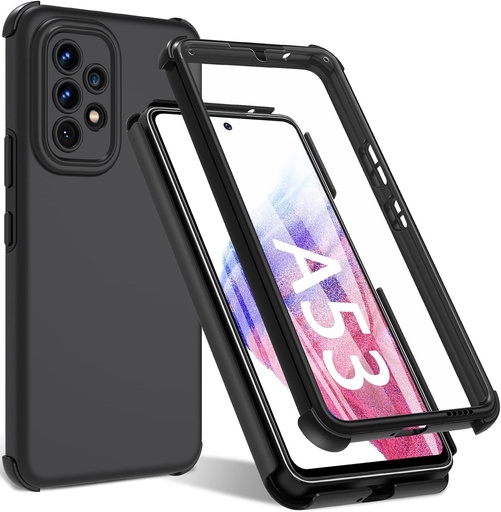BESINPO pentru husa Samsung A53 5g, cu protector de ecran incorporat Husa pentru telefon mobil Samsung A53 5g, protectie universala la 360°, rezistenta la socuri, TPU, robusta, rezistenta la zgarieturi Husa de protectie pentru Samsung Galaxy A53 - neagra