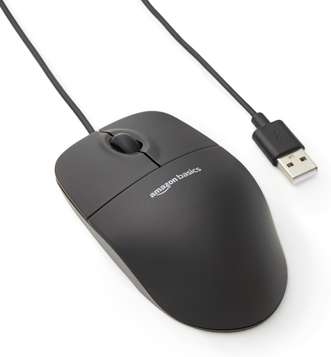 Mouse optic USB Amazon Basics cu 3 butoane pentru Windows si Mac OS X, 1 bucata, negru
