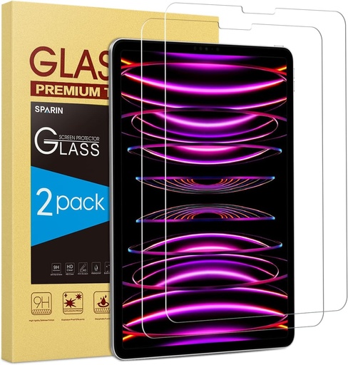 SPARIN Pachet de 2 Protectoare de ecran pentru iPad Pro 12,9 inchi 2022/2021/2020/2018 (a 6-a / a 5-a / a 4-a / a 3-a generatie), folie de protectie pentru ecran din sticla duritate 9H, posibil ID facial