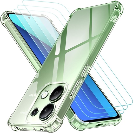 ivoler Husa 4 in 1 pentru Xiaomi Redmi Note 13 4G (Nu pentru Redmi Note 13 5G) cu 3 bucati de sticla securizata, husa de protectie transparenta din silicon anti-soc, husa de protectie moale TPU anti-zgarieturi