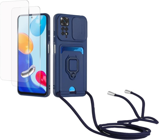 Husa Kaslly compatibila cu Redmi Note 11 Pro/Note 11 Pro 5G+ [2 sticla securizata], sloturi pentru carduri, inel magnetic la 360°, protectie pentru camera, husa din silicon pentru snur pentru colier - bleumarin