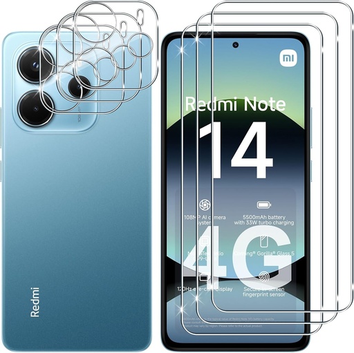 Lutree pentru Xiaomi Redmi Note 14 4G Sticla securizata, 3+3 bucati de protectie pentru ecran + Film de protectie pentru camera spate, duritate 9H HD Protectie de ecran din sticla calita, fara bule, anti-zgarieturi