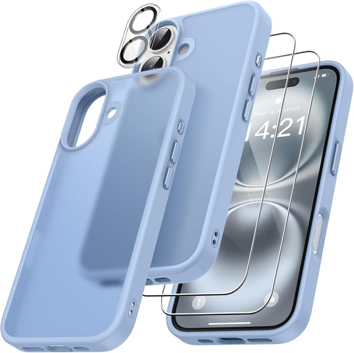 Husă FLLAO 4 în 1 pentru iPhone 16 cu 2 sticlă securizată și 1 protector pentru cameră, [pernă de aer încorporată] husă de protecție antișoc anti-zgârieturi pentru iPhone 16 6.1", transparentă