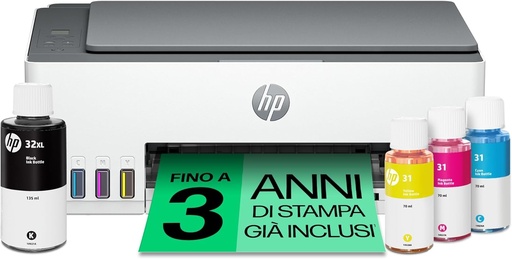Imprimantă multifuncțională 3-în-1 HP Smart Tank 5105, rambursare de 20 EUR (Wi-Fi; imprimare mobilă) – 3 ani cerneală inclusă, 3 ani garanție, rezervor mare de cerneală, randament ridicat, imprimare de înaltă calitate