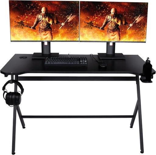 Birou pentru jocuri Konix Drakkar Mani 121 x 69 x 76 cm În formă de Y - Blat de masă din lemn și metal - Suport pentru pahare și suport pentru căști incluse - Negru