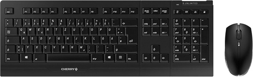 CHERRY B.UNLIMITED 3.0, Set tastatura si mouse fara fir, aspect german (QWERTZ), wireless 2,4 GHz, taste rezistente la uzura permanent, reincarcabile, negru
