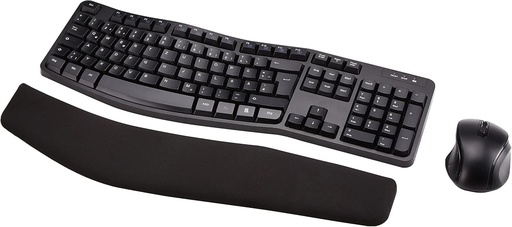 Combinatie ergonomica de tastatura si mouse fara fir Amazon Basics, aspect german - negru