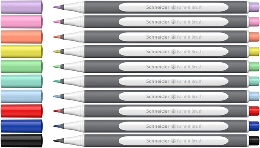 Schneider Brushpen Paint-It 070 (Pixuri premium cu varf flexibil si culori stralucitoare pentru caligrafie, litere de mana si multe altele) 10 bucati asortate Set 2