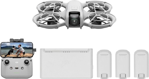 DJI Neo Fly More Pack, mini dronă cu cameră 4K UHD pentru adulți, dronă de 135 g care zboară urmărindu-te, decolează din mână, urmărire ținte, QuickShots, cu RC-N3 și 3 baterii
