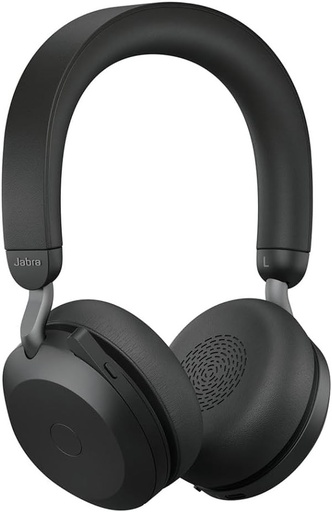 Casti stereo wireless pentru computer Jabra Evolve2 75 cu 8 microfoane - Casti cu spuma cu doua urechi cu anulare activa a zgomotului, adaptor Bluetooth USB-C - Compatibil UC - Negru