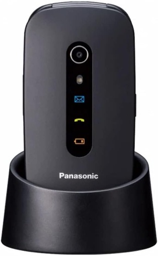 Panasonic KX-TU466EXBE - Telefon mobil pentru vârstnici (ecran color de 2,4 inchi, buton SOS, bază de încărcare, compatibilitate cu aparatele auditive, rezistent la șocuri, durată lungă de viață a bateriei, Bluetooth, GPS, cameră) negru