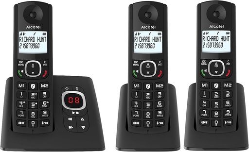 ALCATEL F530 Voice Trio - Telefon fara fir DECT cu robot telefonic - Ecran mare cu iluminare din spate - Difuzor - Blocare apeluri - 2 taste de memorie directa - 3 receptoare - Negru