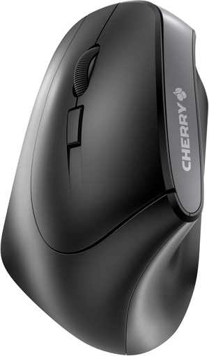 CHERRY MW 4500 LEFT, Mouse vertical ergonomic pentru utilizatori stangaci, fara fir (radio 2,4 GHz), rezolutie reglabila in 3 trepte pana la 1200 DPI, alimentat cu baterie, negru