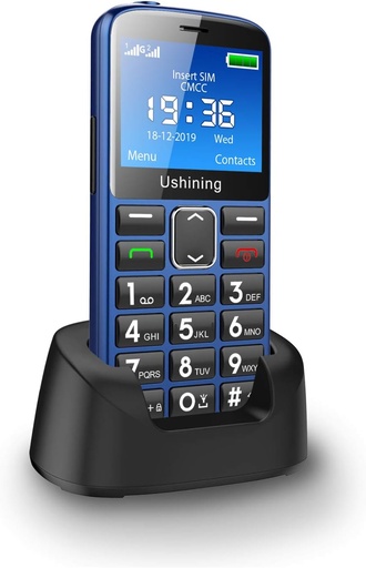 Telefon mobil ukuu pentru seniori cu buton SOS și bază de încărcare, taste mari, volum mare, USB-C, baterie de 1000 mAh, ecran mare de 2,3 inchi, ușor de utilizat, telefon mobil pentru vârstnici - albastru