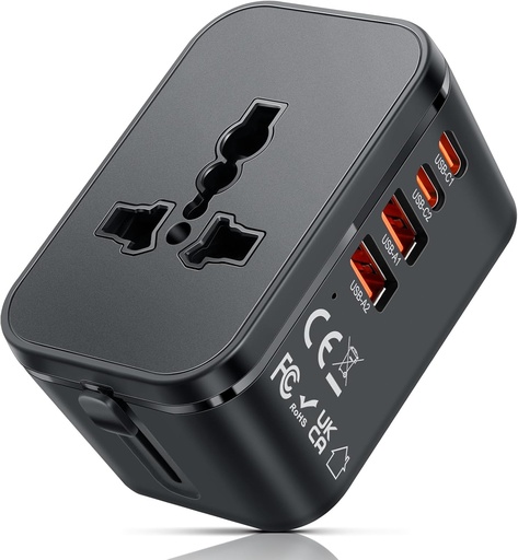 Adaptor de priză universal Romon, Adaptor de călătorie Adaptoare internaționale Adaptor de încărcător universal Adaptor de călătorie cu 2 USB, 1 USB C și 1 AC, mufe de călătorie pentru SUA, Marea Britanie, Irlanda, Australia