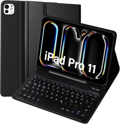 Husa cu tastatura KTOITION pentru iPad Pro 11 inchi a 5-a generatie 2024 cu suport pentru creion, husa din spate moale TPU, husa detasabila cu tastatura QWERTZ Bluetooth pentru iPad Pro 11 inchi,
